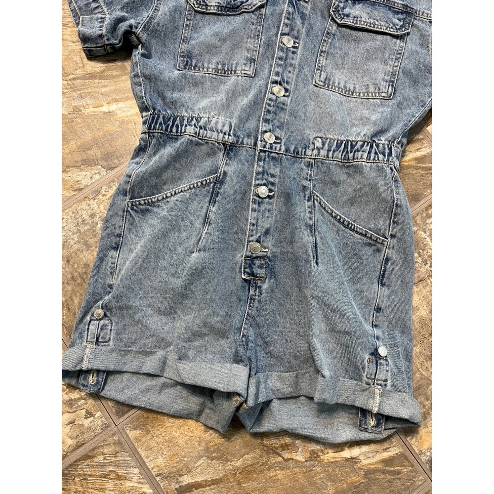We The Free Marci Cuffed Shortalls Women S Blue New Denim Romper - Picture 2 of 9